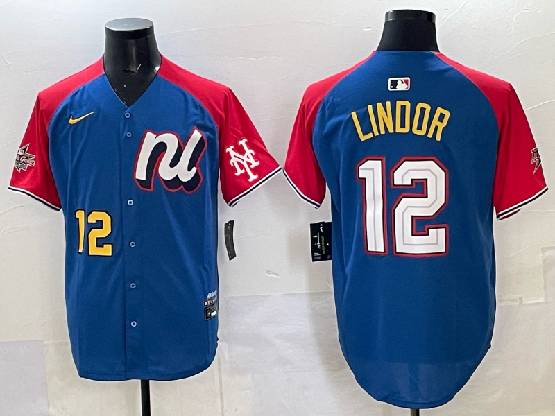 Men New York Mets 12 Lindor Blue white All star 2025 Nike MLB Jersey 008